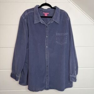 Woman Within 4X Dutsy Blue Corduroy Button Down Shirt Long Sleeve Cotton
